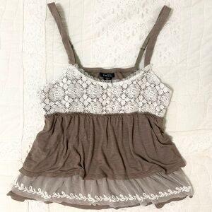 Gray and White Lace Babydoll Milkmaid camisole top